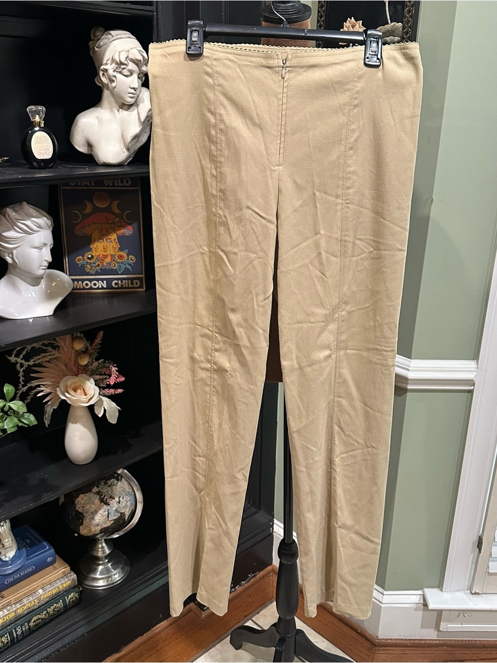 Mariel Designer High‑Rise Stretch Tan Trousers with Front Slits Size 16